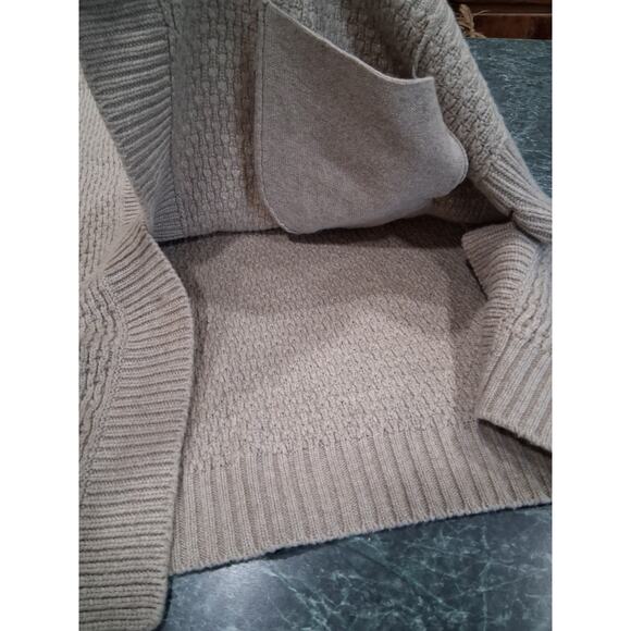 McDuff Neutral Tan Open Snap Front Poncho Wool Cashmere Mock Neck Sweater S/M - Picture 16 of 16